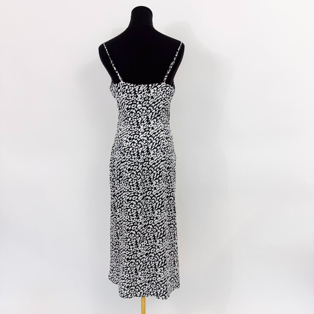 90S STYLE SATIN SLIP DRESS DRAPED COWL NECK BLACK AND WHITE LEOPARD PRINT - Picture 6 of 8